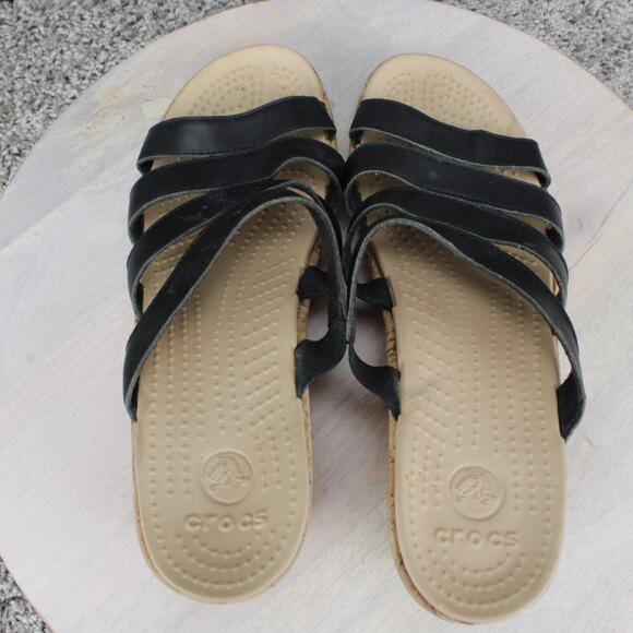 Crocs Wedge Sandals Womens 11 Black Comfort Casual - Picture 8 of 9